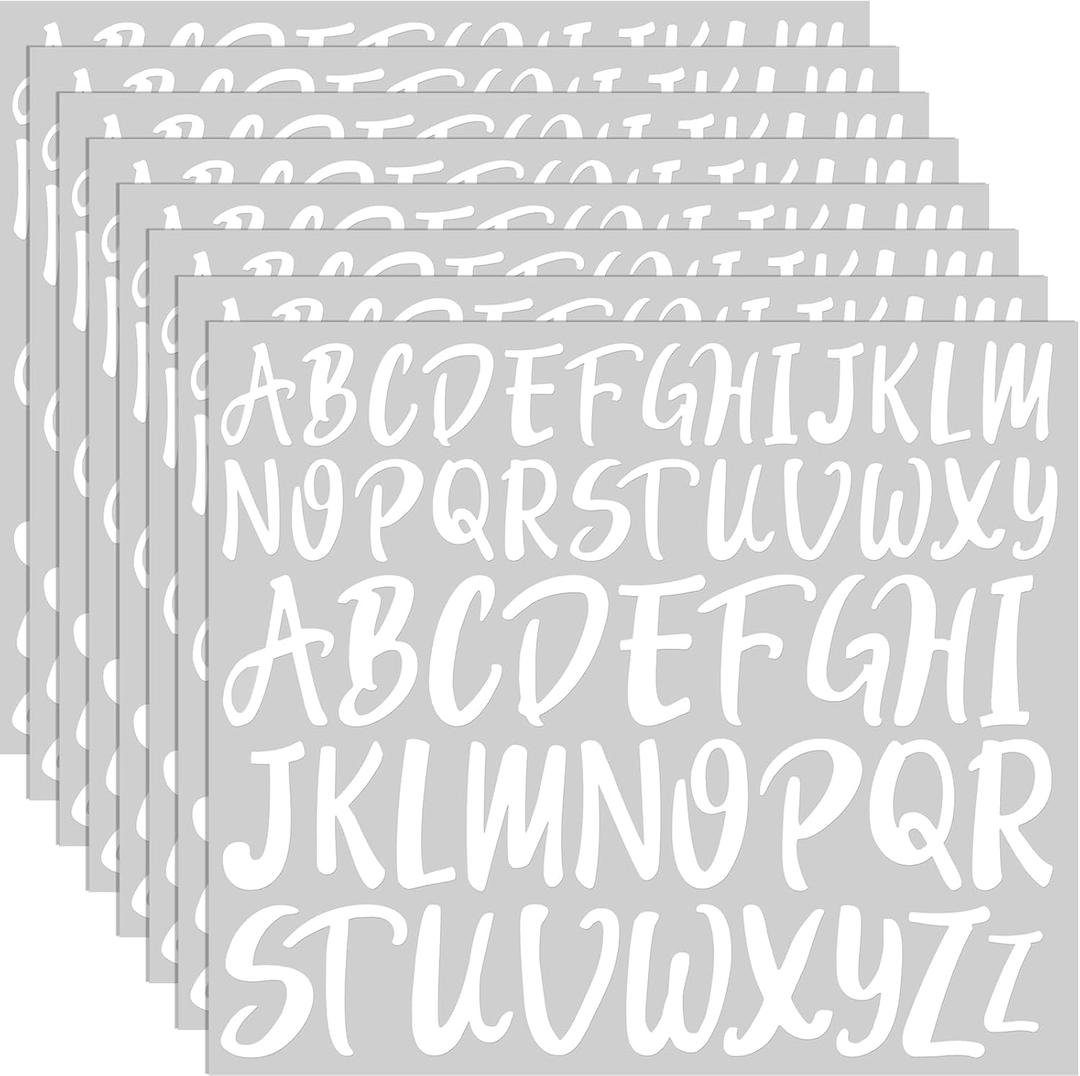 TaoBary 416 Pcs White Letter Stickers, 8 Sheets Cursive Alphabet Stickers, 2''& 3'', 2 Size Waterproof Vinyl Self-Adhesive Letter, Decor for Graduation Cap Scrapbook DIY Craft Mailbox Water Bottle
