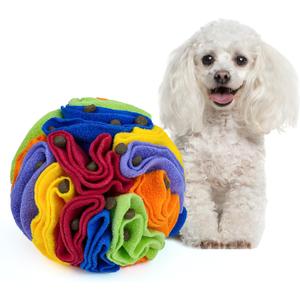 Pet Snuffle Ball, Puzzle Sniffing Interactive Dog Ball for Blind Dogs Training Stress Relief Dog Enrichment Toys Treat Machine Washable (Rainbow Color, 10cm)