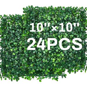 Crowye 24 Pcs 10 x 10 Inch Artificial Greenery Wall Panels – Boxwood Grass Backdrop Panels for Wedding, Photo Booth, Outdoor Garden & Indoor Wall Decor