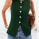 BTFBM Summer Sleeveless Blazer Vest For Women Dressy Button Down Round Neck Business Casual Outfits Work Suit Vests Tops (Green, M)