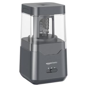 Amazon Basics Portable Electric Pencil Sharpener, Easy to Use, Versatile, Helical Blade, Auto Stop, Battery/USB Cord Operated, Black, 2.87 x 2.87 x 5.3 in