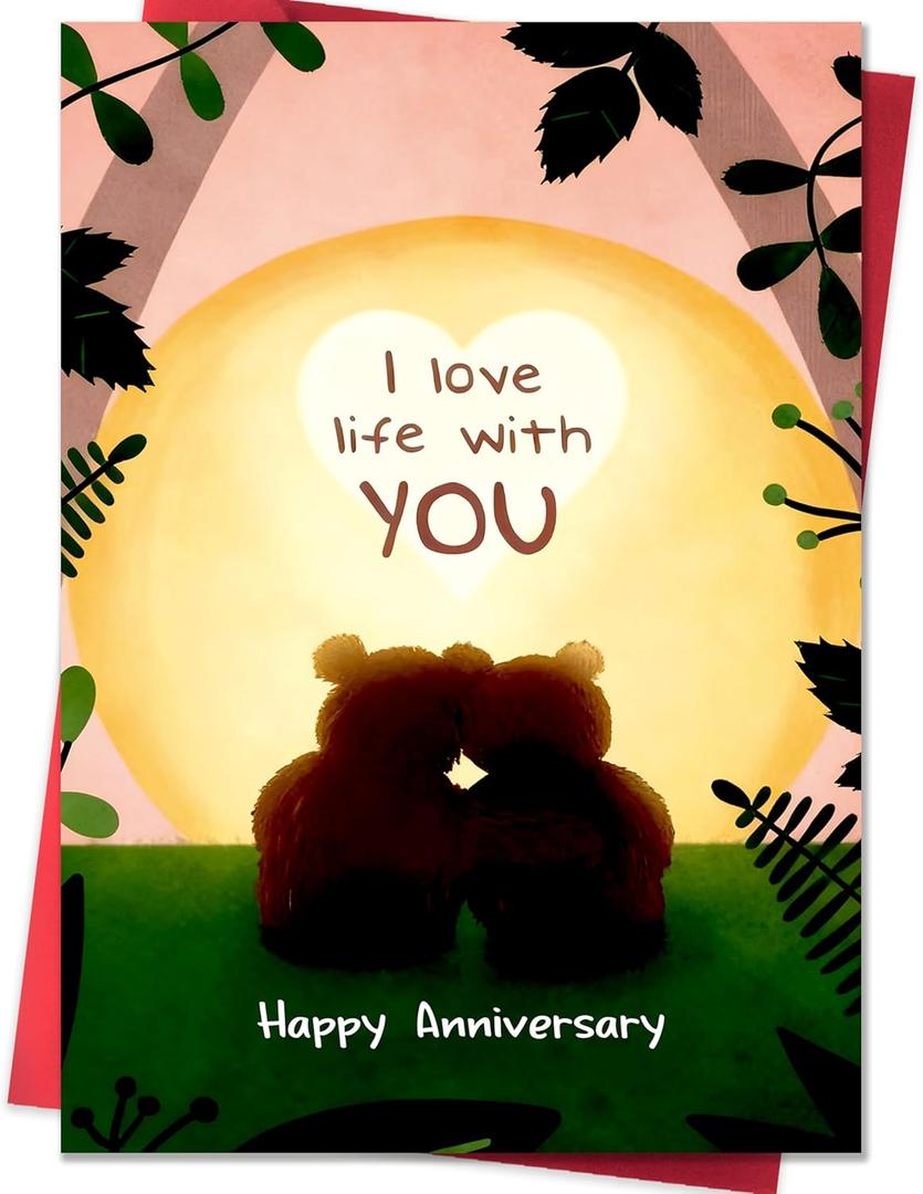 3 x IDU Happy Anniversary Card, Anniversary Card Gifts for Husband Wife Boyfriend Girlfriend Couples,Wedding Anniversary Cards for Partner Men Women Him Her with Cute Bear Couple Design