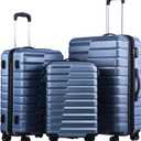 COOLIFE Expandable Suitcase PC ABS TSA Luggage 3 Piece Set Lock Spinner Carry on, Blue 