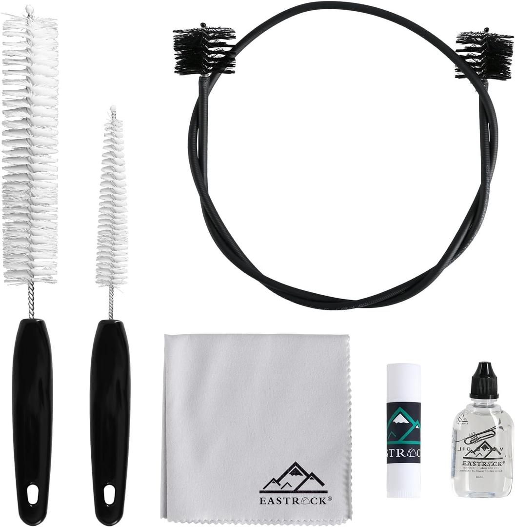 EASTROCK Trumpet Cleaning Kit,Trumpet Care Kit 6PCS,Valve Oil, Slide Grease,Cleaning Cloth,Valve Brush,Mouthpiece Brush and Flexible Snake Brush