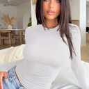 YFANG Women's Casual Long Sleeve Crew Neck Tight Top Basic Stretchy Going Out Slim Fitted Tee Shirts White Medium (White, M)