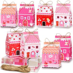 Zhanmai 48 Pcs Valentine's Day Treat Boxes Candy Mini Red Pink Heart House Favor Box Valentine's Day Party Paperboard Gift Boxes for Holiday Party Treat Cookie Goodie Snack Gift Packaging
