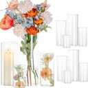 Glasseam Cylinder Glass Vases for Centerpieces: 12 Pack Clear Flower Vase Bulk 4" 6" 8" 10" Hurricane Floating Pillar Candle Holder - Modern Centerpiece for Wedding Dining Home Table Decor
