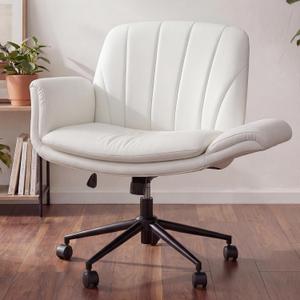 Dowinx Criss Cross Chair with Five-Level Adjustable Arms and Wheels - Comfortable Ergonomic PU Leather Swivel Vanity Chair - Computer Makeup Gaming Chair for Home Office, Bedroom, Vanity Room (Beide)