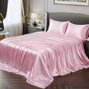 Vonty Satin Sheets Twin XL Silky Soft Satin Bed Sheets Pink Sheet Set, 1 Deep Pocket Fitted Sheet + 1 Flat Sheet + 1 Pillowcase