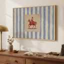 Large Framed Western Cowboy Wall Art for Living Room, Vintage Farmhouse Horse Canvas Prints Paintings, Blue Striped Country Picture Artwork Decor for Bedroom Entryway 36x24 Inch, 36W" x 24H"