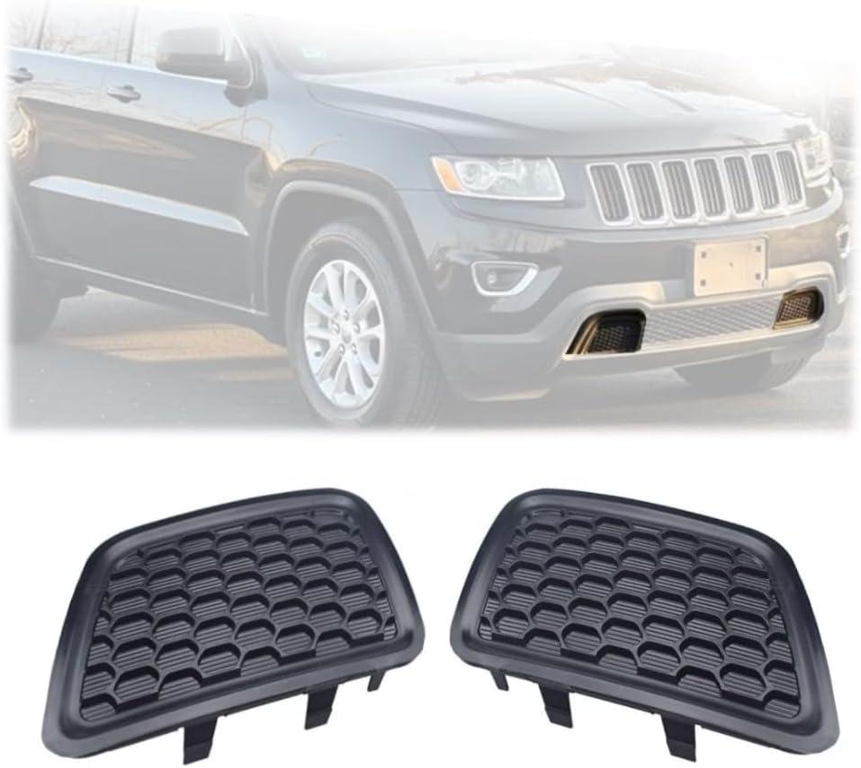 Front Bumper Grille Insert (Set) Compatible With Jeep Grand Cherokee 2014-2016 / Center Grille Bezel Outer (LH + RH) / Front Bumper Insert Lower Grill Bezel Cover (1 Pair) Black