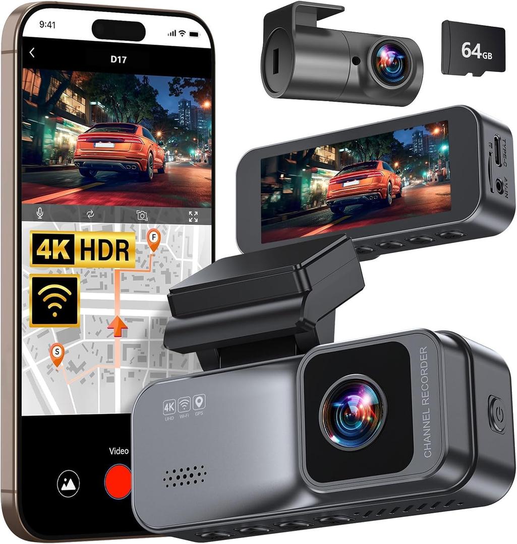Osmo Dashcam Pro 2.0 4k with Front and Rear Camera, GPS, Free 64GB Card, Dashcam with Parking Monitoring, 170 Wide Angle, Night Vsion & Parking Mode