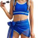 JiAmy Girls Bathing Suit Color-Block Swimsuits 3 Piece Bikini Sets Adjustable Straps Swimwear 13-14Y