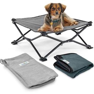 Coolaroo On-The-Go Elevated Dog Bed Kit – Portable & Cooling Travel Cot with HeatShield Fabric for Small Dogs, Lightweight & Compact, Includes Matching Carry Bag & Pacific Blue Bonus Cover, Small