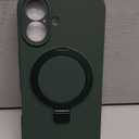 Liquid Silicone Case for iPhone 16 with Magnetic Ring Stand, Upgraded Camera Lens Protection, Mil-Grade Drop Shockproof, Anti-Scratch Microfiber Lining Silicone Case (Green)