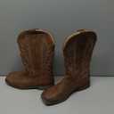 IUV Cowboy Boots For Women Square Toe Wide Western Boots Mid Calf Cowgirl Boots Pull On Embroidered Brown Cowboy Boots, Size:10