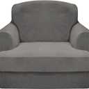 CUCRAF T Cushion Sofa Cover 2 Piece Armchair Slipcovers, Soft Thick Velvet Couch Cover for Living Room, Washable High Stretch Furniture Protector with 1 Cushion Chair Slipcover (Chair, Grey)