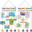 STOFINITY Kids Art Display for Wall - Children Artwork Display for Kids Art Hanger, Look What I Made Sign With Clips, Wood Hanging Child Picture, Artwork Storage Board for Bedroom Playroom Classroom