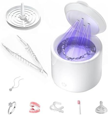 Ultrasonic Retainer Cleaner, 48kHz Denture Cleaner, Retainer Cleaning Machine for Denture, Retainer, Aligner, Jewelry, Mouth Guard, Brace, Toothbrush, Pacifier, Razor, 3 Modes Jewelry Cleaner-White