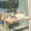 Cat Window Perch with Wooden Frame  Aloxina Foldable Cat Hammock Bed for Indoor Cats, Breathable Sandwich Mesh Cover, Strong Suction Cups, No Drilling, Supports Large Cats