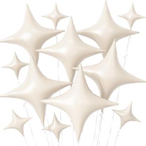 Cream White Star Balloons,12Pcs Four Angle Star Foil Balloons,26Inch and 10Inch Sand White Quadrangle Helium Balloon for Birthday Baby Shower Anniversary Party Decorations