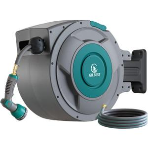 Retractable Hose Reel, 5/8 "x 100 ft Retractable Garden Hose Reel Wall Mounted, for Cleaning, Watering, with 10-Function Hose Nozzle, Any Length Lock, Heavy Duty, 180Swivel (Green)