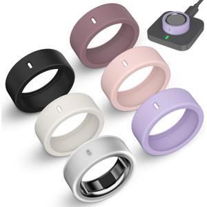 6 Pack Ultra-Thin Cover Compatible with Oura Ring Gen 4/4 Ceramic/Gen 3 Horizon/Heritage/Ultrahuman, Support Charging with Cover on, Anti-Scratch Elastic Silicone Rings Protector Accessories Men Women (M for 8/9/10/11, Black+Clear+Starlight+Lightpurple+Pink+SmokeViolet)