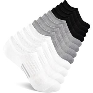 Comfoex 12 Pairs Girls No Show Socks Cotton Non Slip Mesh Low Cut Ankle Invisible Kids Socks With Grips, Size: 7-10 Years