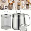 68oz 304 Stainless Steel Deep Fryer Pot with Basket & Strainer, Large Capacity Bacon Grease Container for Kitchen,Frying, Cooking, Camping,Oil Filter Container - Dishwasher Safe (68oz/2L/2.1Qt)