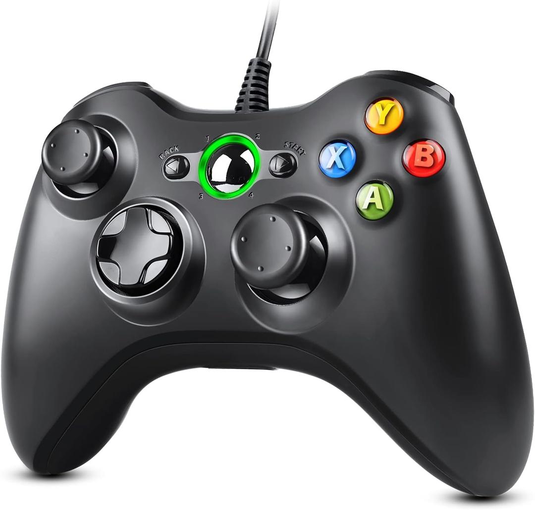 Xbox 360 Controller, USB Wired Gamepad Joystick with Improved Dual Vibration and Ergonomic Design for Microsoft Xbox 360 & Slim & PC Windows 7/8/10(Black)