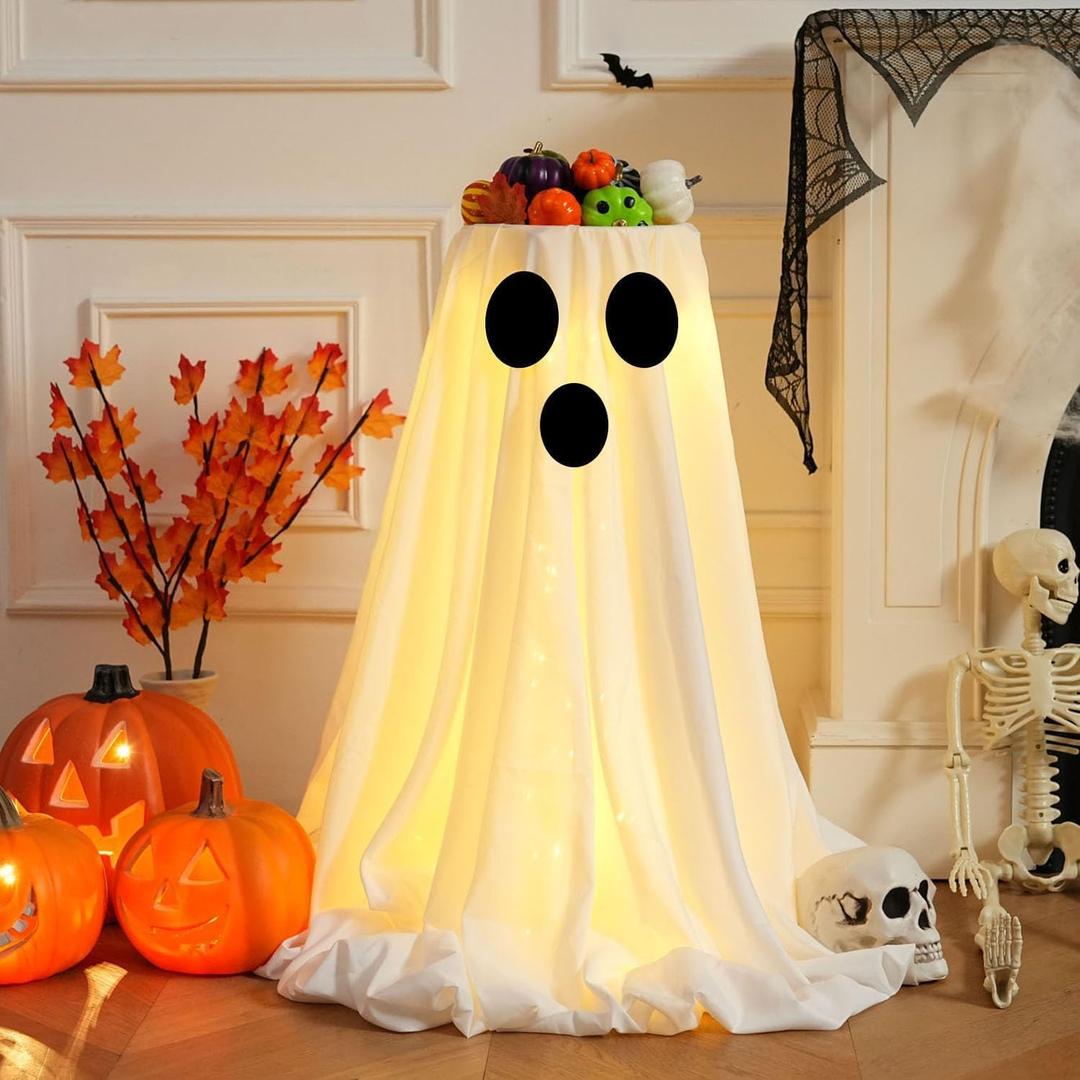 [Timer] Halloween Ghost Decorations Indoor - Lit Ghost Candy Bowl Decorations Trick or Treat Candy Holder, DIY Spooky Ghosts Crafts with LED Lights for Halloween Indoor Home Front Door Decor (Pack of 1)