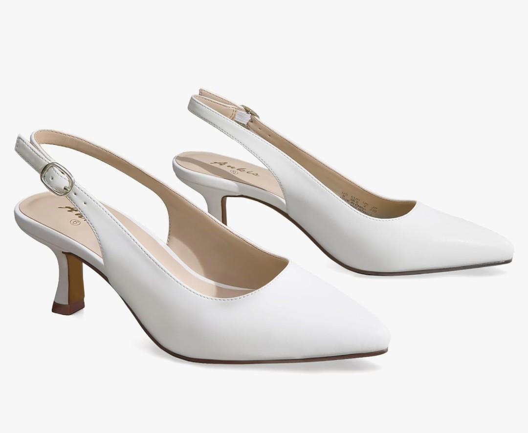 Ankis Women's Slingback Kitten Heels Closed Pointed Toe Low Heel Pumps Comfortable Dress Shoes for Wedding Party Work Office Business Casual Daily Wear 2.5inch.  7.5