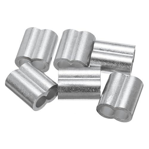 Uxcell 3/8"(10mm) Aluminum Crimping Loop Sleeve, Double Hole Cable Ferrule for Wire Rope, Silver 6Pcs