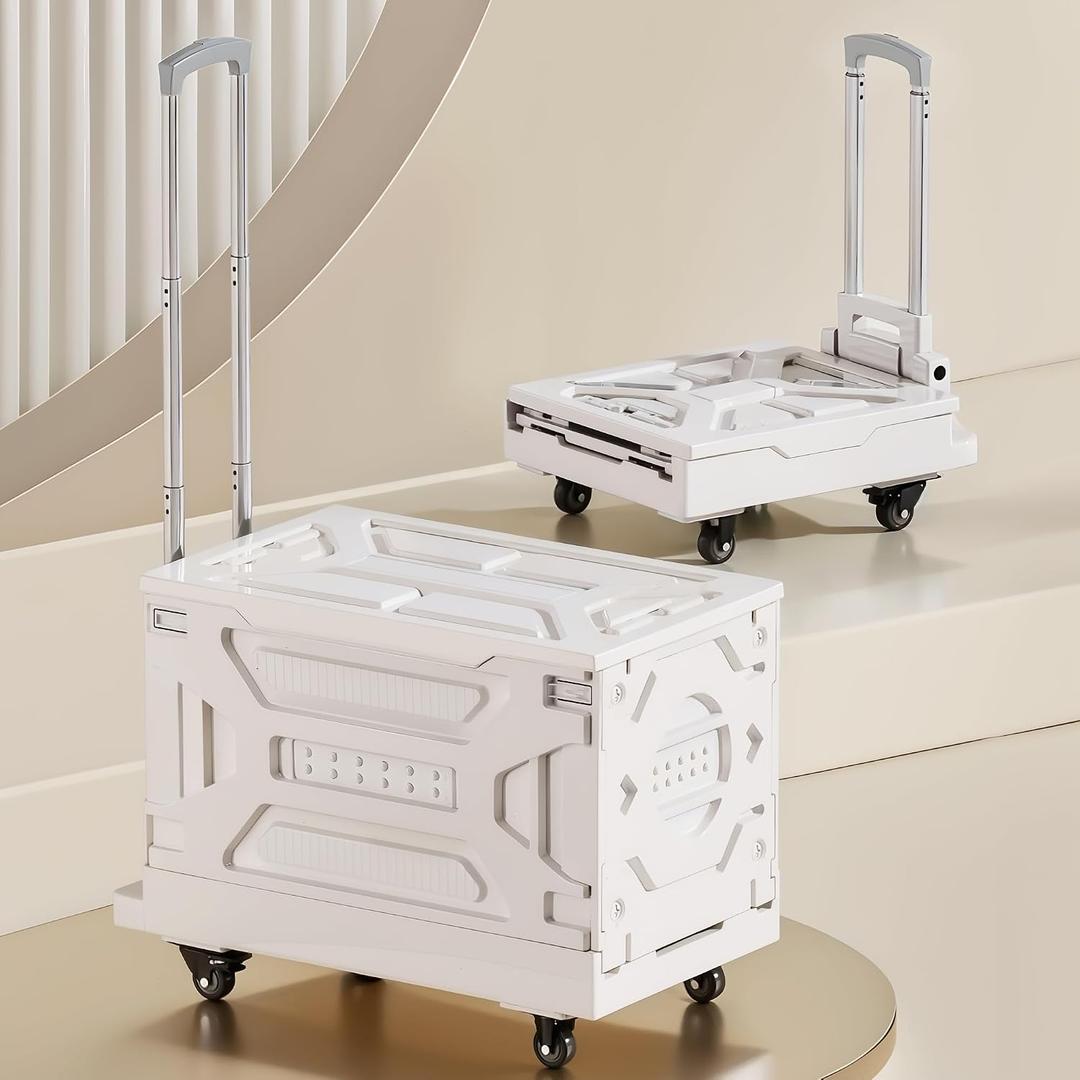 VECELO 88L Heavy-Duty 2-in-1 Foldable Utility Cart, Large Capacity Rolling Crate, Thickened Material with Silent Swivel Wheels, Dual Modes (Basket/Flatbed) for Grocery, Laundry, Camping, White
