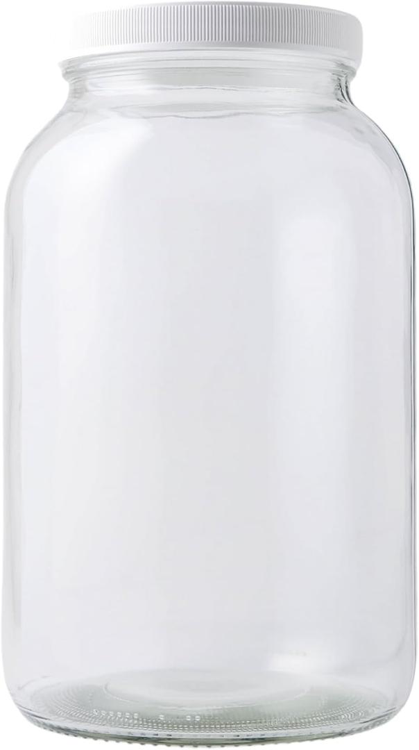 FastRack 1 Gallon Regular Mason Jar with White Airtight Lid | Glass Canisters with Airtight Lids | Large Mouth Glass Jar for Food Storage, Canning, Fermentation, Pickling