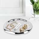 Silver Tray Decorative Vanity Tray Bathroom Tray Jewelry Dish Ceramic Silver Round Plate Holder Makeup Tray Home Organizers Irregular Storage Plate Bathroom Organizer (Round)