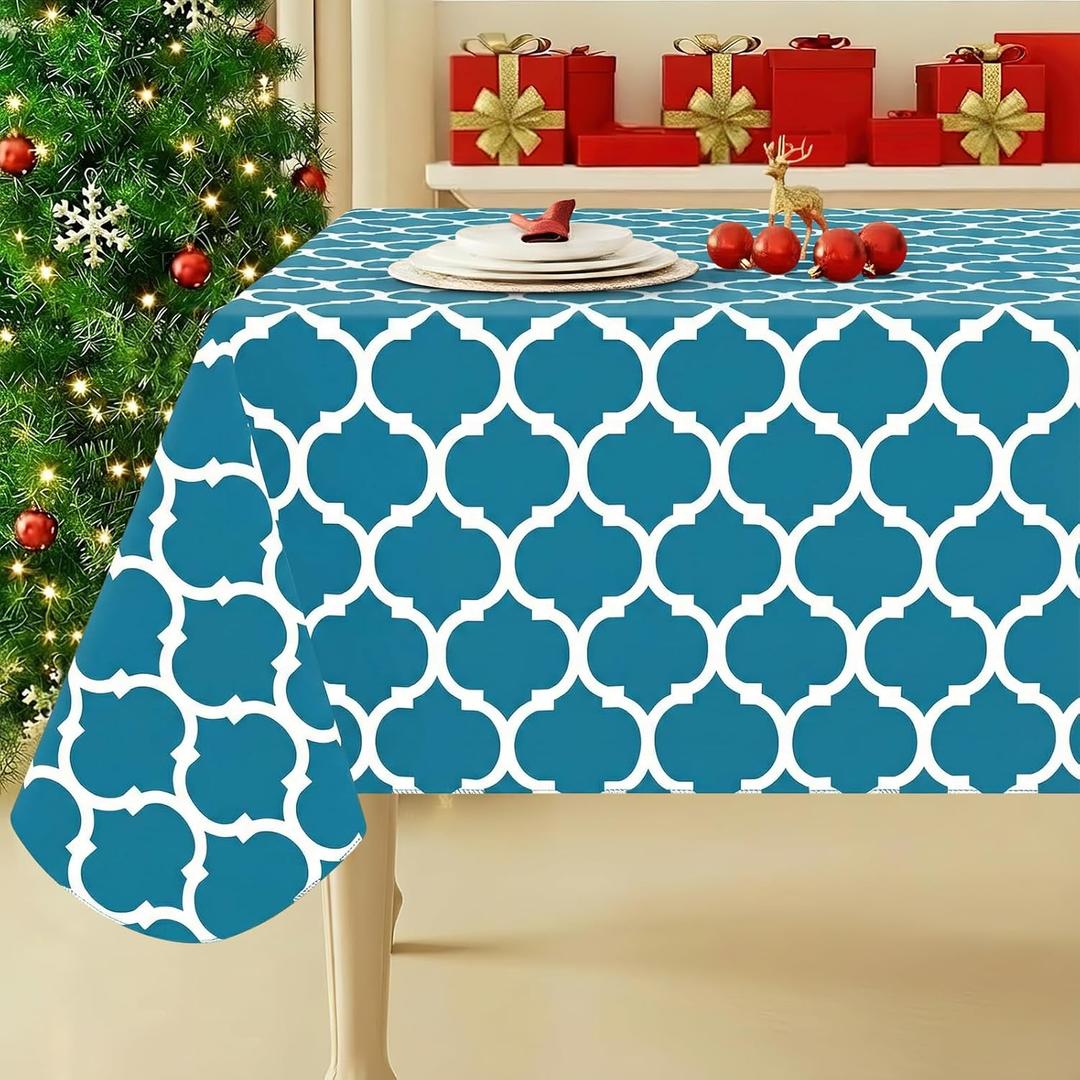 Smiry Rectangle Table Cloth, Waterproof Vinyl Tablecloths with Flannel Backing for Rectangle Tables, Wipeable Spillproof Plastic Tablecloth for Dining, Camping, Indoor and Outdoor (60"x84", Teal)