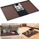 URMONA Waterproof Silicone Under Sink Mat 34'' x 22'' Shelf Liner for Kitchen and Bathroom, Cabinet and Counter Protector, Storage and Organizers, Litter Mat, Pet Cat Puppy Essentials(Brown)