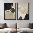 Framed Neutral Abstract Wall Art, 2 Piece Large Modern Black Beige Brown Canvas Prints Paintings Artwork for Walls, Minimalist Stone Shape Pictures for Living Room Dining Bedroom Wall Decor 20x30 In, 20" W x 30" H x 2Pcs