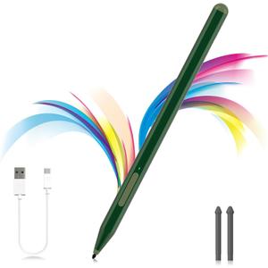 Stylus Pen for Microsoft Surface Pro12/11/10/9/8/X/7+/6/5/4/3, Surface Go 4/3/2/1, Surface Laptop1-5/Studio/Book 3/2/1 with Eraser Side Button,Palm Rejection,Tilt Function,1024 Pressure (Green)
