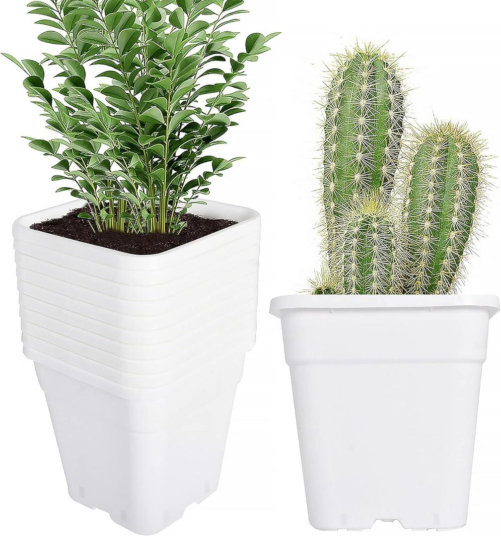 Square Planter Nursery Pots 5.2 Gallon Pots for Plants, Injection Molded Plastic Nursery Pots, Plant Container White 5.2 Gal 10-Pack