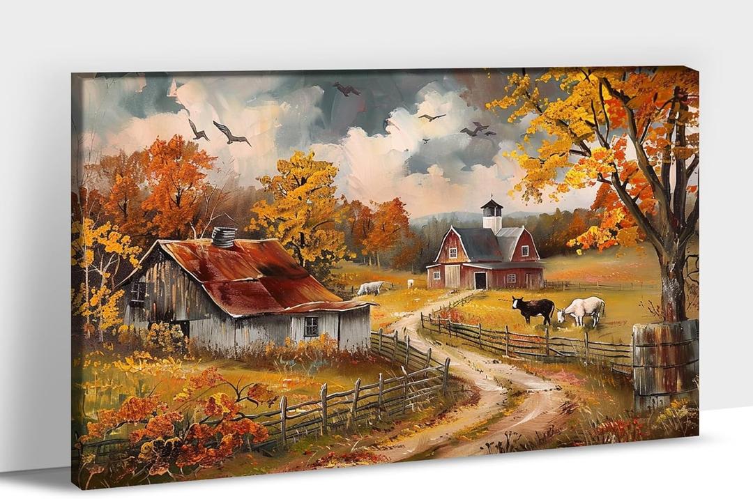 ANRUOXI Nature Wall Art - Vintage Farmhouse Wall Art, Fall Farm Pictures Wall Decor for Living Room, Fall Artwork for Bedroom, Fall Wall Art for Home Decor Framed Ready To Hang 18x24 Inches (24L" x 18W")