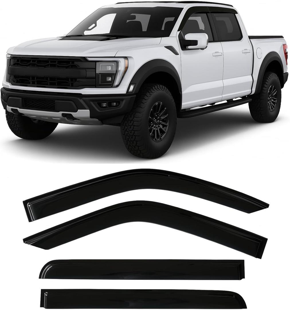 2015-2026 Tape-On Rain Guards for Ford F150 SuperCrew Side Window Deflector Visors (Crew cab only) XL XLT Lariat King Ranch Platinum Limited Lightning 2018 2019 2020 2021 2022 2023 2024 2025