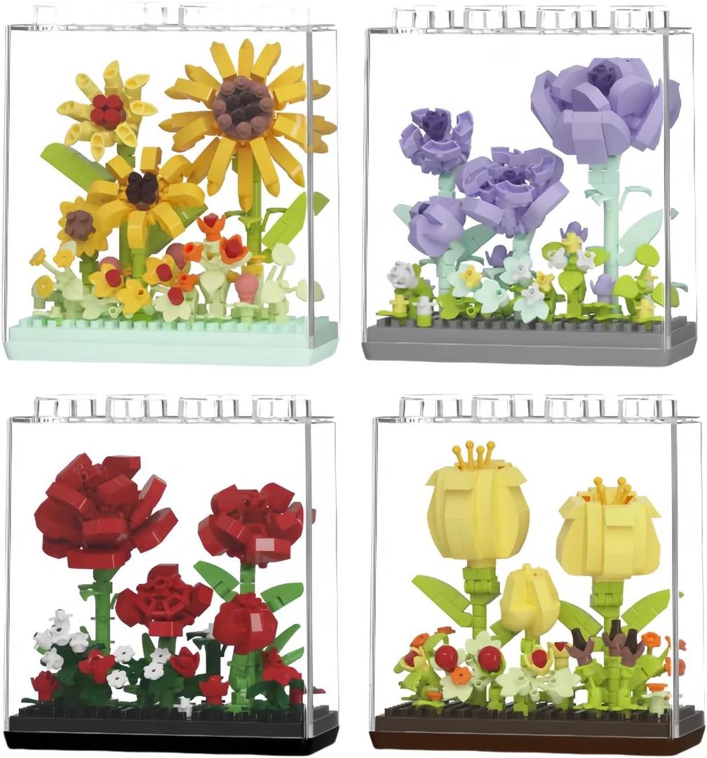 ZvveIIa Flower in A Box-DIY Building Blocks for Adults, Eternal Rose Bonsai with Display Case, Home & Office Decor, Adult Relaxing DIY, Creative Architecture Model Kit