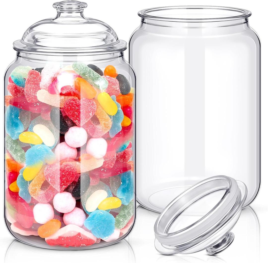 Nuogo 2 Pcs 1.5 Gallon 192 oz Candy & Cookie Jar Plastic Jars with Lids Decorative Apothecary and Candy Buffet Container Clear Airtight Food Storage Canister (Classic Style)