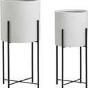 LB2 Metal Indoor Outdoor Planter Dome Large Planter Pot with Removable Stand for Living Room, Set of 2 Planters 23", 26" H, White