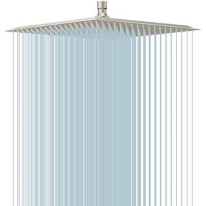 BESy 16 Inch Rain Shower Head, 16" Square Rainfall & High Pressure Stainless Steel Bath Shower Head, 1/16" Ultra Thin, Waterfall Full Body Coverage with Silicone Nozzle, Non Fingerprint Brushed Finish
