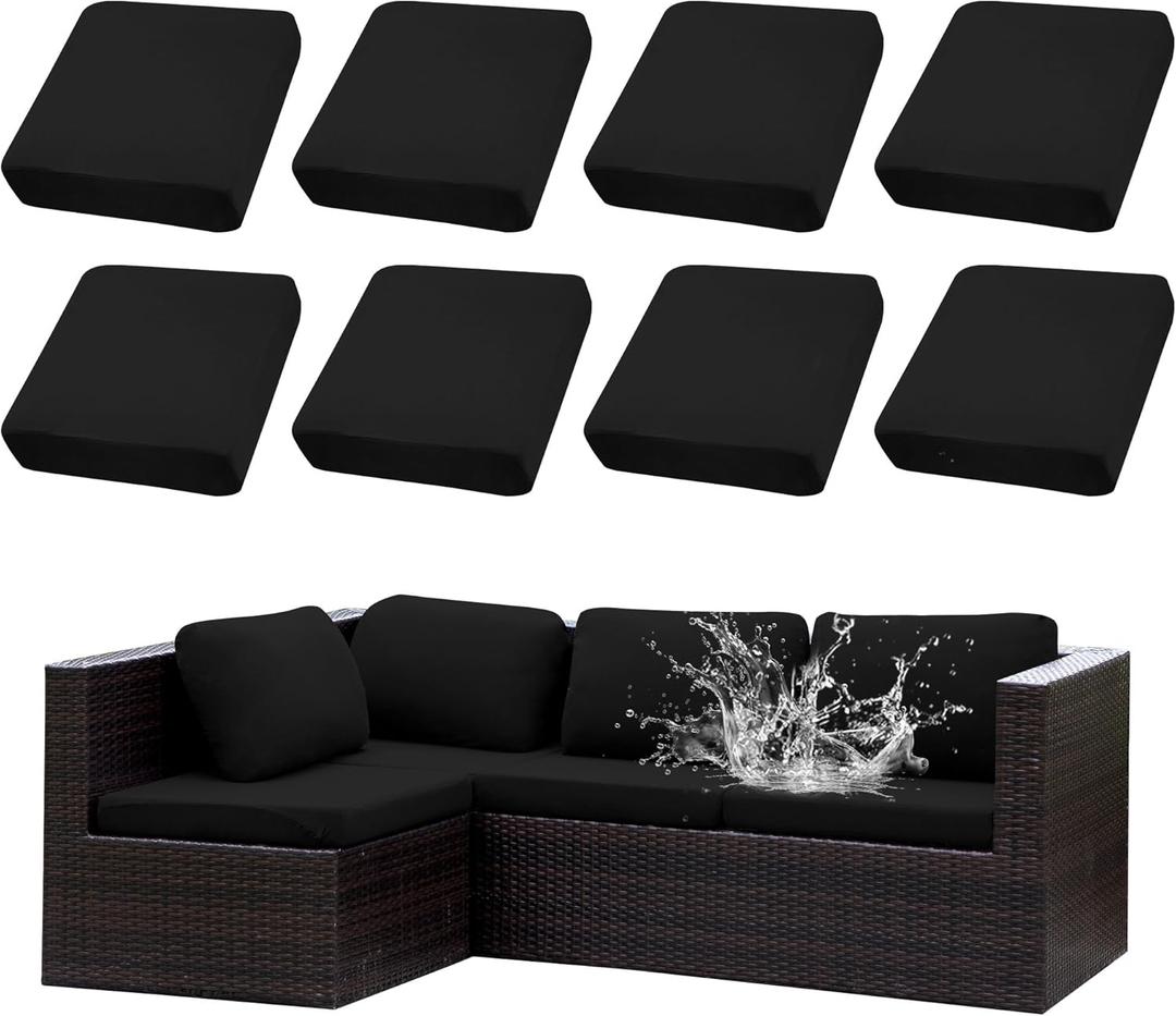 Outdoor Cushion Covers Set,8PCS Waterproof Patio Furniture Couch Seat Slipcovers, Replacement for Sofa Sectional Chair(CoverOnly) (Black)