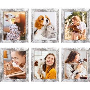 TWING 8x10 Rustic Picture Frames Set of 6 Distressed White Composite Wood Farmhouse Photo Collage Frame For Wall Decor Gallery Wall Frame Set Mounting or Table display, Ideal Valentine Gifts for