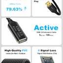 Active USB 2.0 Extension Cable 65FT(20M)with Built-in Signal Booster, 480Mbps High Speed Data Transfer Male to Female Repeater Cord, in-Wall-Long USB Extender for VR/Printer/Hard Drive/Xbox/PC
